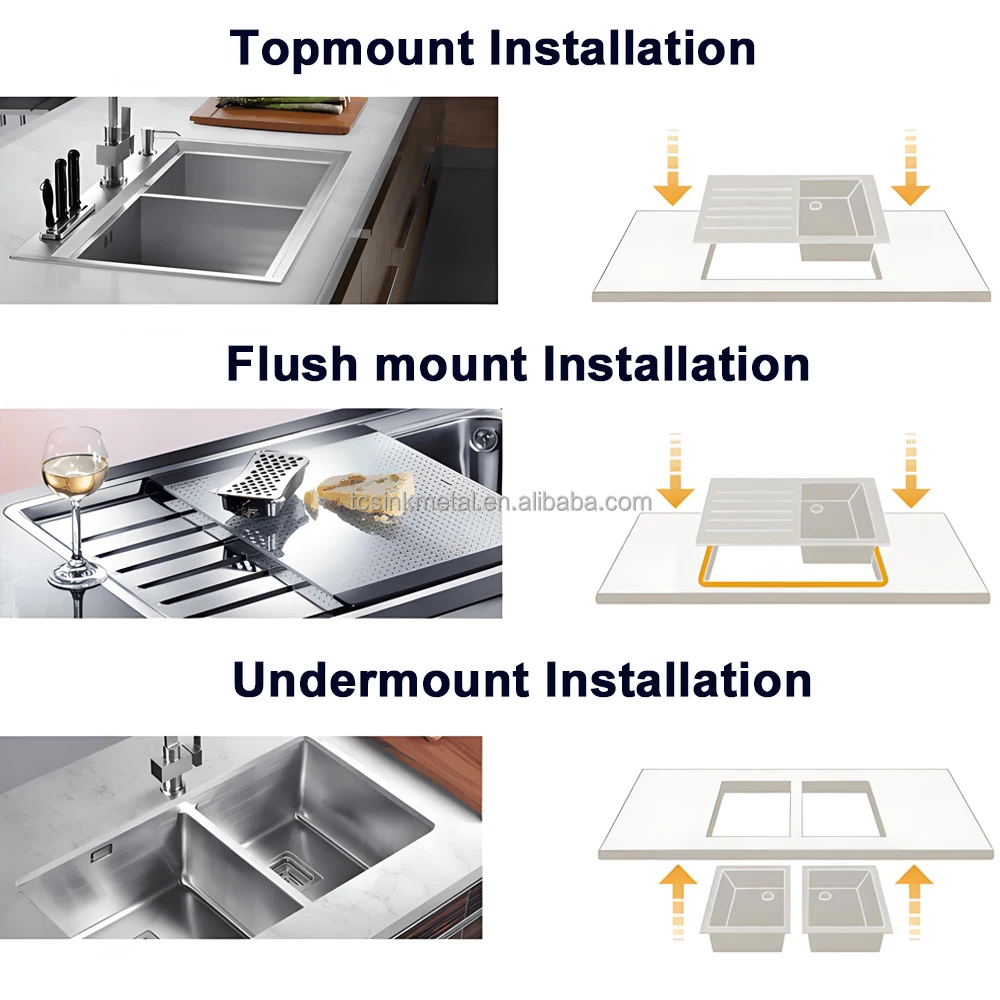 90x90x21cm 201 Stainless Steel Corner Double Bowl Kitchen Sinks with Draining Board
