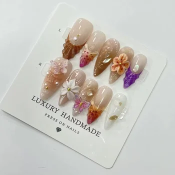 Wholesale 10pcs Hand Painted Gel Press Nails Beautiful Luxury Customized Design handmade press on nails