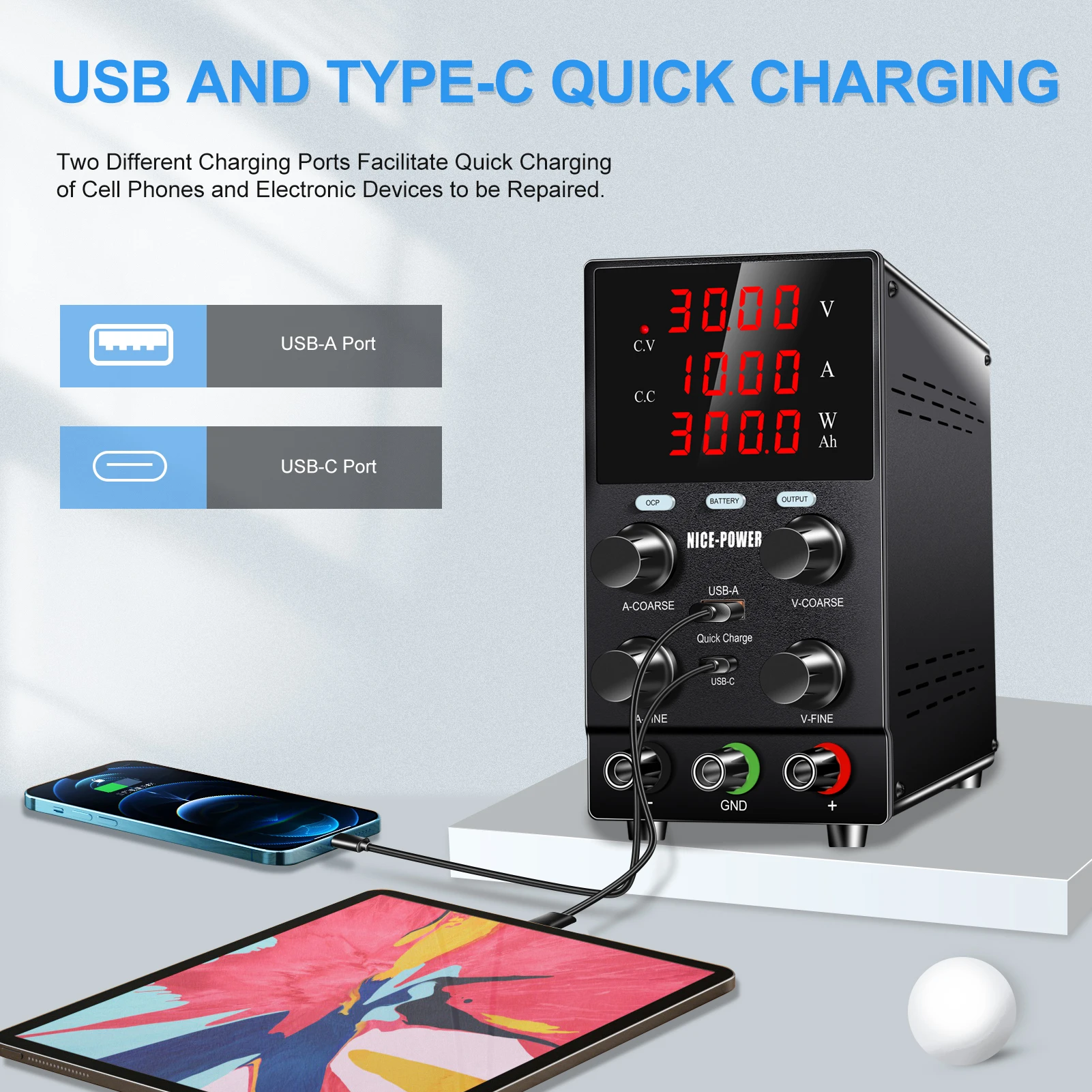 Adjustable DC Digital Single Switching Power Supply OCP 24v 30V 10A 300W DC Power Supply 4 Digits Display Charge Repair Lab