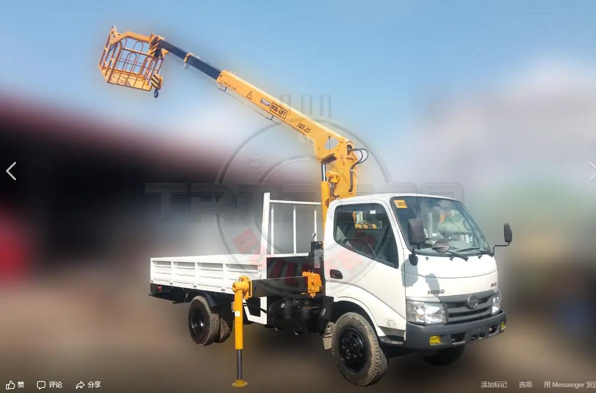 Dubai Pickup Truck Lift Mobile Basket Crane for Sale 2 Sections Telescopic Boom Dongfeng Engine 5T Rated Load 2050KG 20mpa 850MM