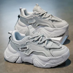 Wholesale Mens Trendy Thick Sole Sports Shoes Breathable Lace-Up Little White Dad Shoes Leisure New Breathable White Shoes