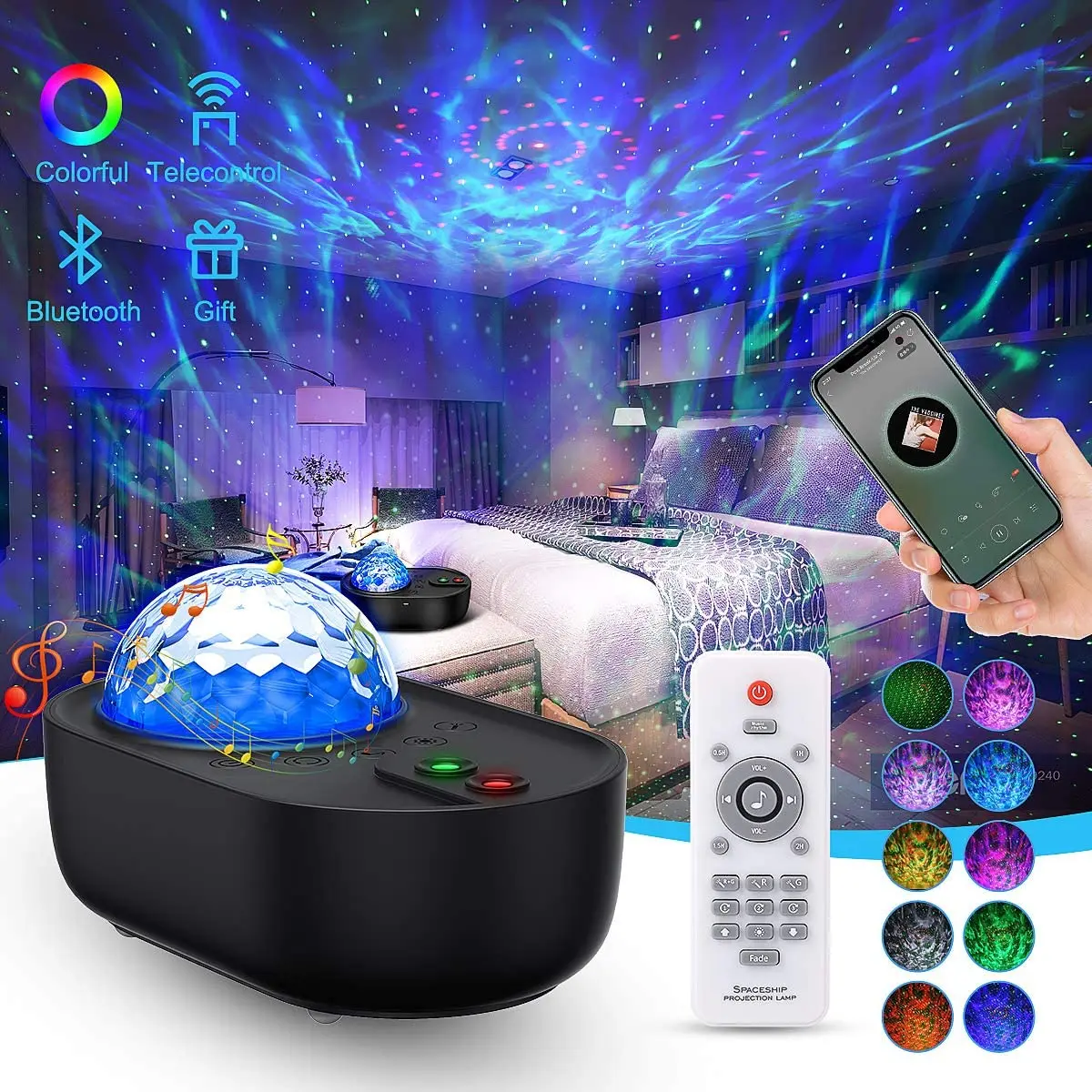 プロジェクター⭐️15000LM Bluetooth5.3 HiFiスピーカー 白 3 in1ギャラクシープロジェクターナイトライト、リモコン付き