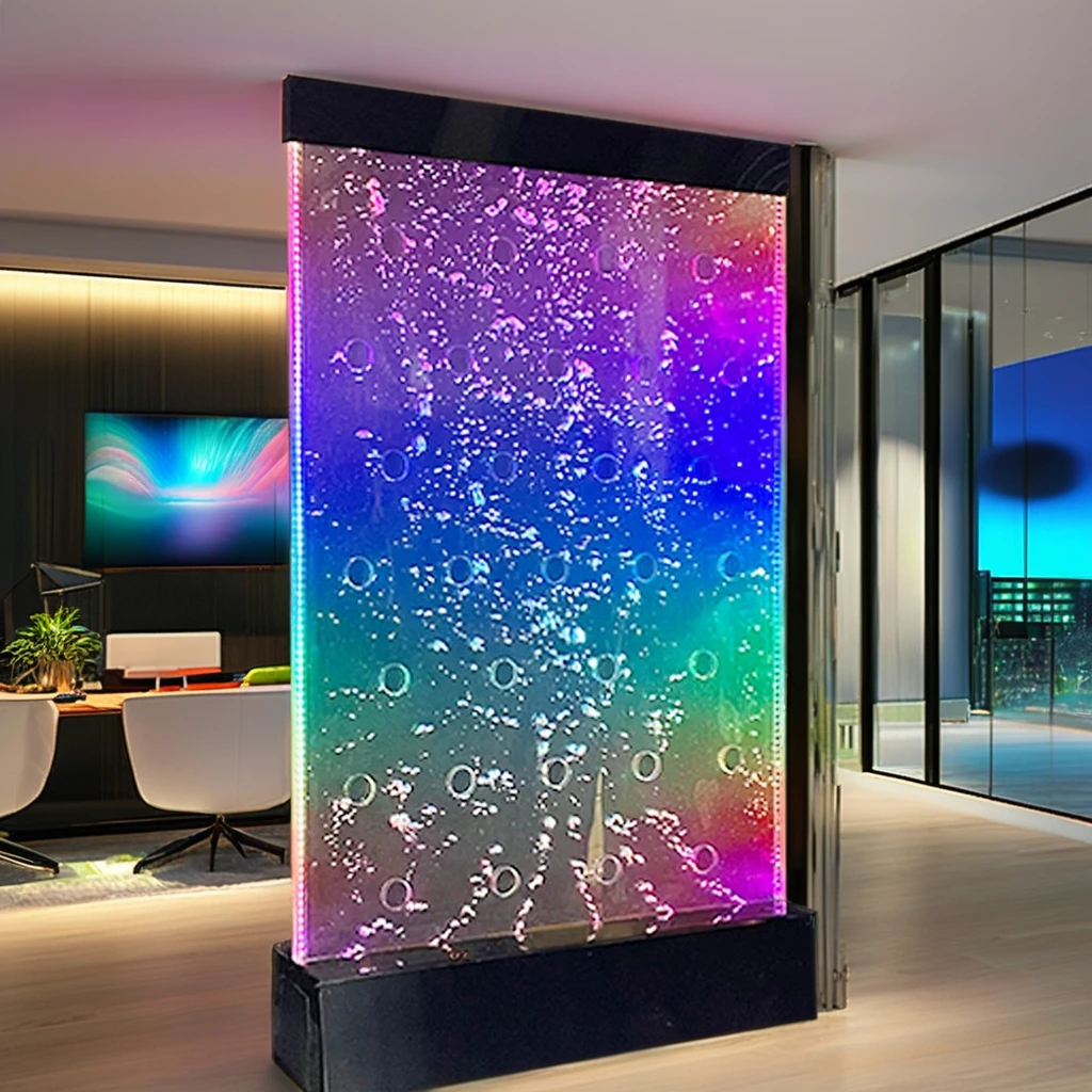 モダンLEDウォーターバブルウォール照明付き噴水、高級アクリル製可動
