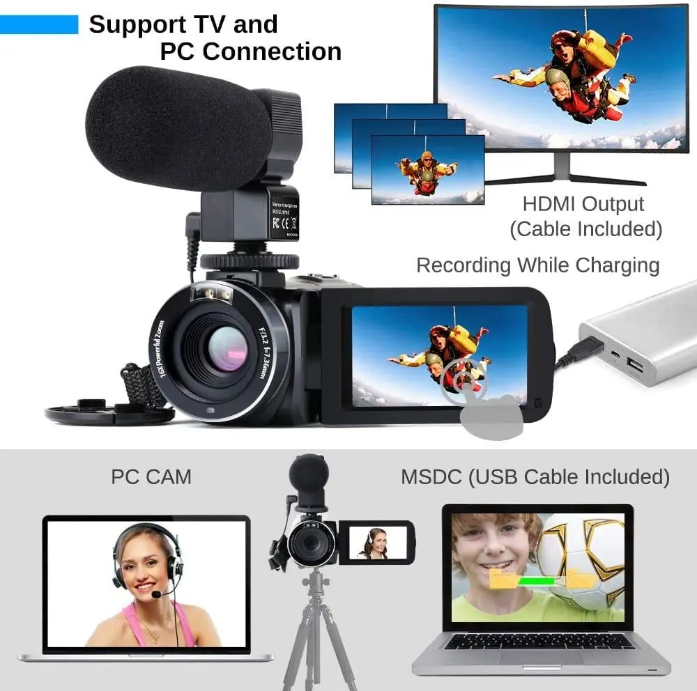 Video Camera  4K Camcorder 16X 48MP WiFi Webcam Live Streaming For Youbute 3.0 Inch Touch Screen Nightshot UHD Recorder Handycam