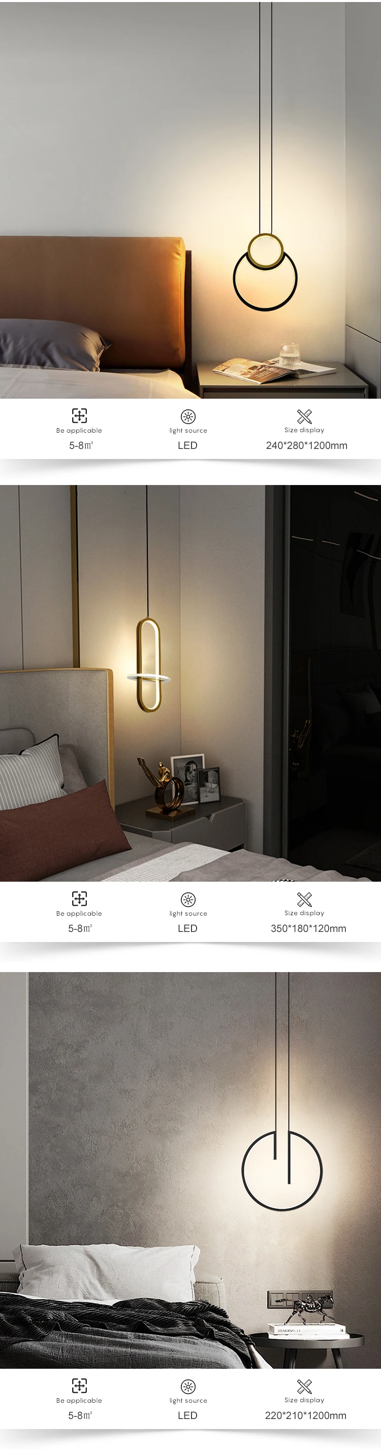 New Product Indoor Fashion Decoration Aluminum Black Living Room LED Modern Chandelier Pendant Light