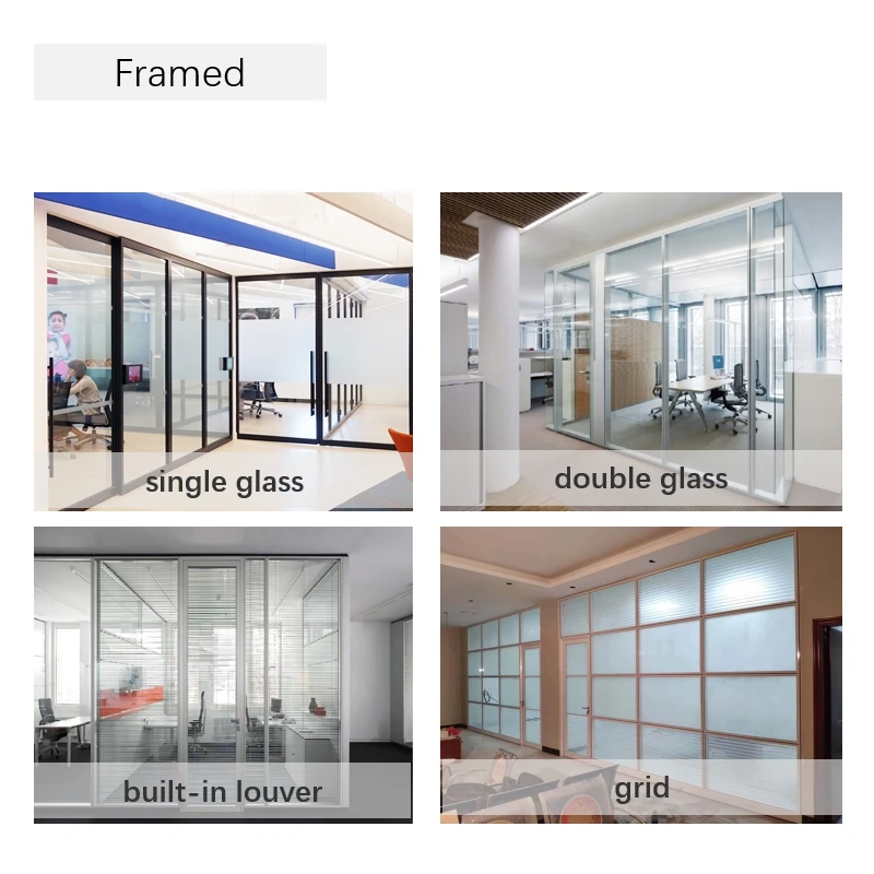 New Design Popular Metal Frame Office Room Divider Soundproof Tempered Glass Partitions Wall Office Cubicle