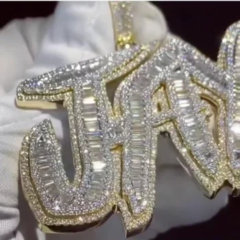 hip hop custom necklace logo 925 sterling silver mens vvs moissanite passes diamond tester pendant