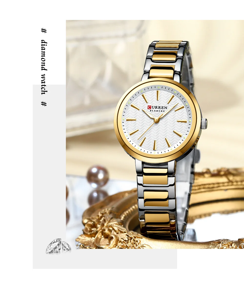 CURREN 9109 Luxury Waterproof Women's Watch Fashionable Stainless Steel Girl Clock Outdoor Luminous Women Wrist Watches