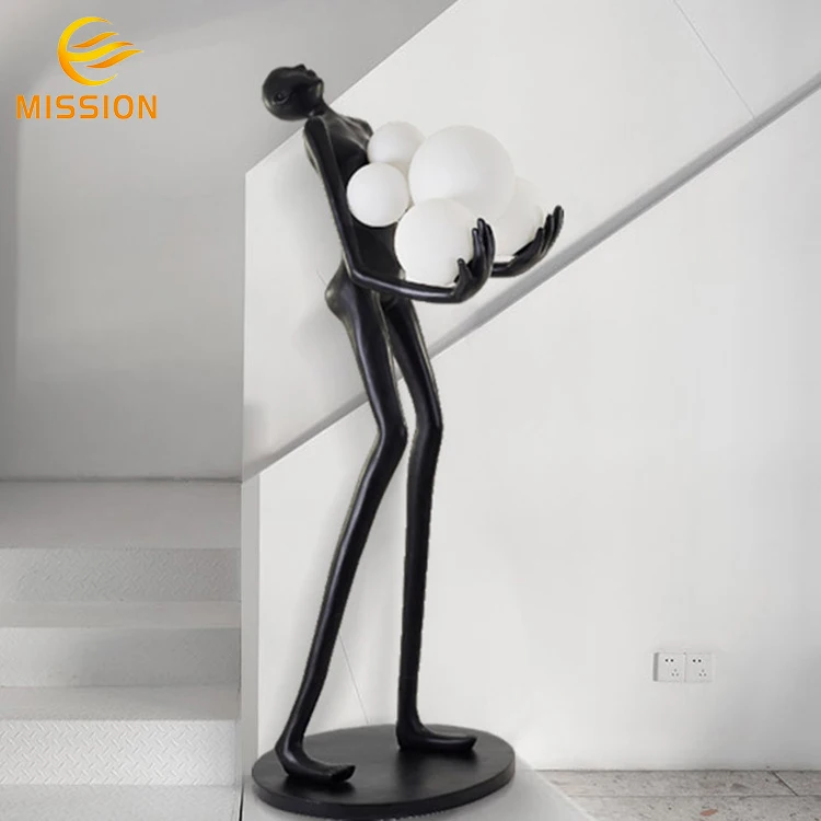 Modern Art Deco LED Resin Man Woman Glass Ball Sculpted Floor Lamp for Living Room Corner Decoration Stand Alone Standing Lamp