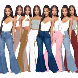 Fashion High Waist Versatile Slim Stretch Jeans Bell-bottoms Casual Denim Pant Women