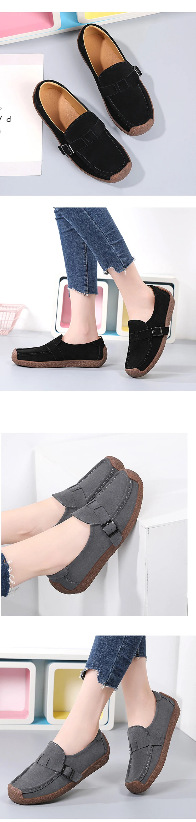 Womens Spring And Autumn Flats Loafers Soft Genuine Leather Casual ...