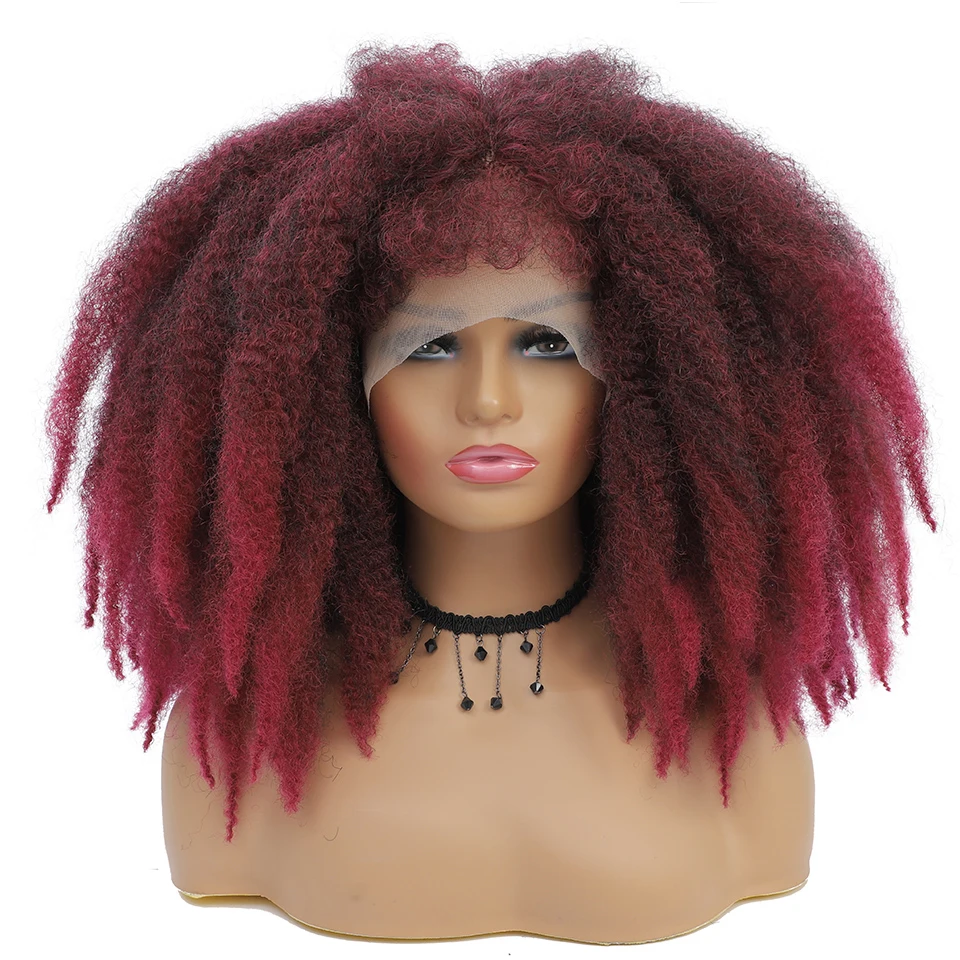 Top Girl Short Afro Crochet Hair Lace Wig With Bangs Synthetic for Black  Women American Ombre Cosplay Soft Kinky Twist Lace Wigs, image size:960x960