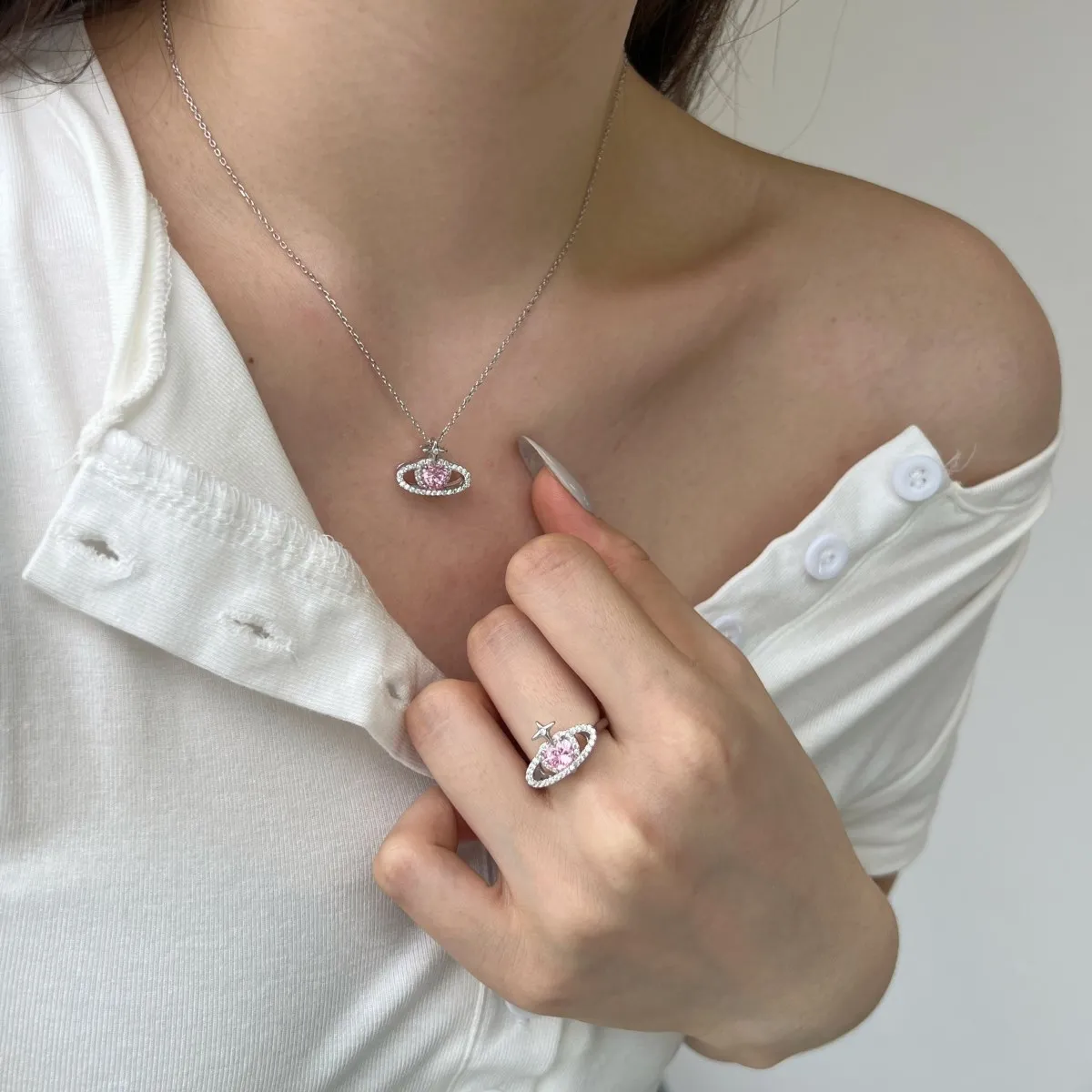 KAKODIY Boutique Jewelry 925 Sterling Silver Chain Necklace Heart Shape Pendant Women's Necklace Earrings Ring Jewelry Set detail 2