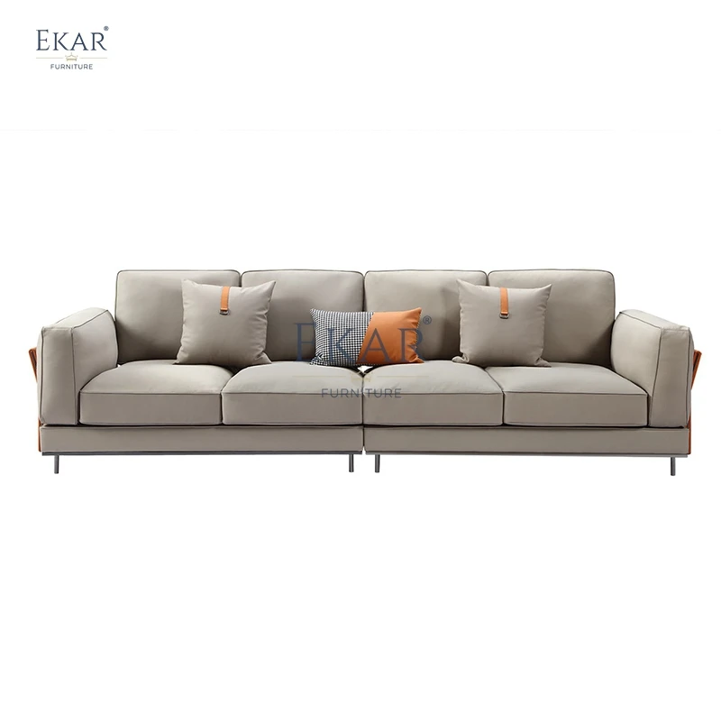 product new design orange embossed leather mirror hardware upholstered living room sofa-68