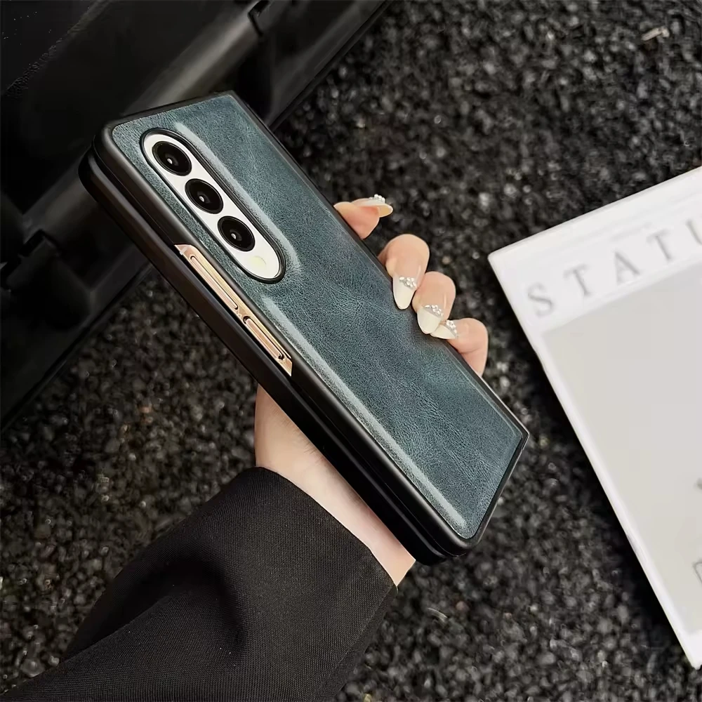 product retro business comfortable touch pu leather phone case full protection hinge shockproof cover for samsung galaxy z fold 7 6 5-5