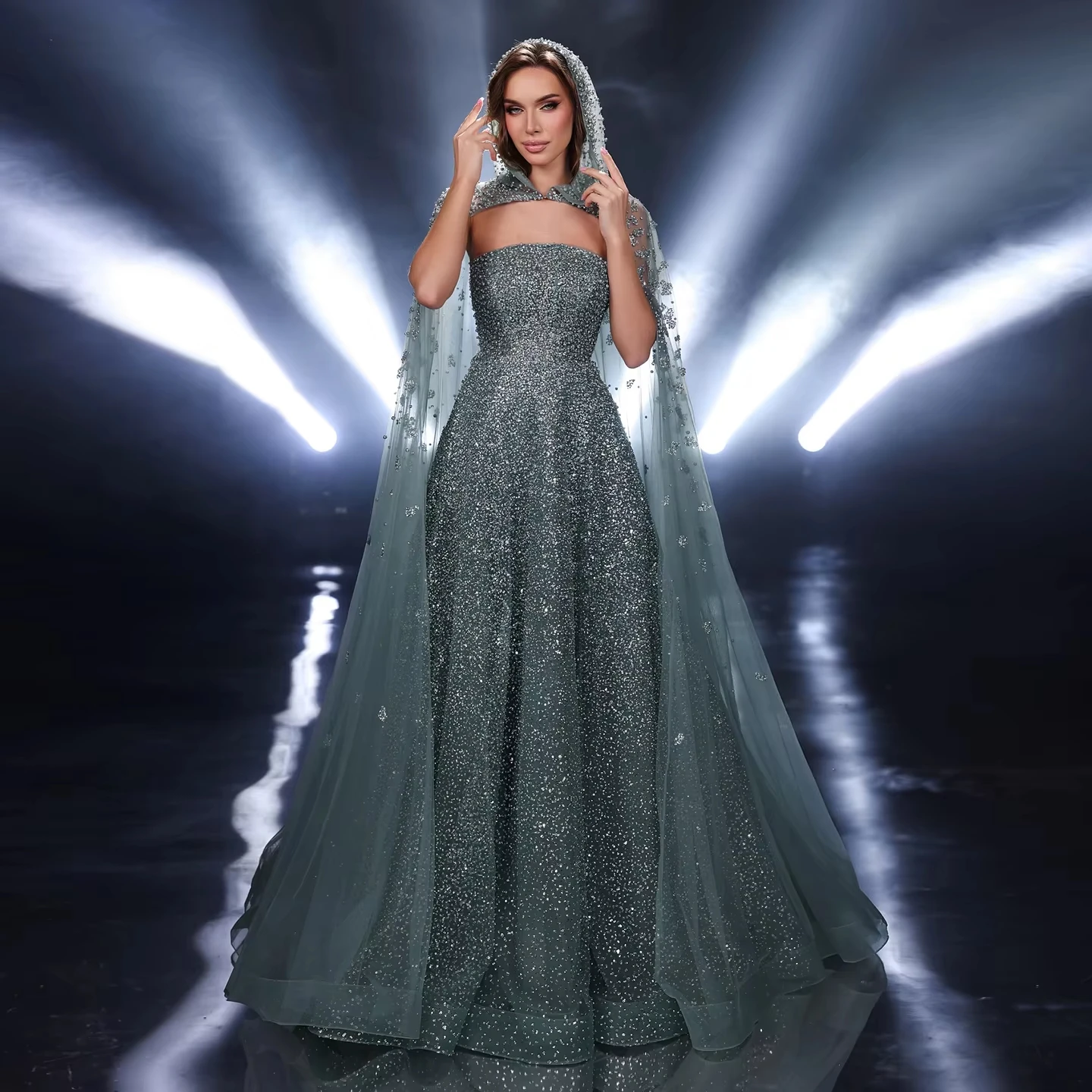 Sparkly Crystal Turquoise Luxury Dubai Evening Dress