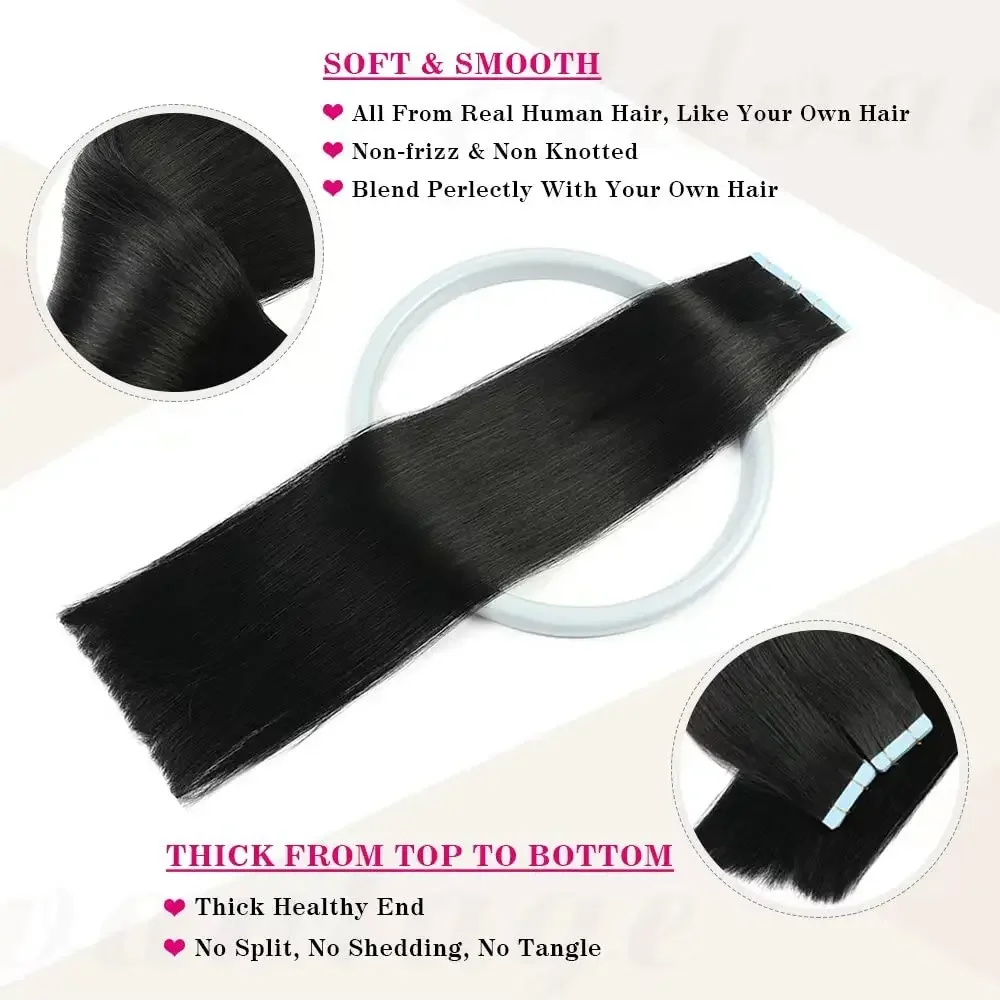 100% Remy Echthaar Tape In Extensions Naturschwarz Glatt_voghion.com