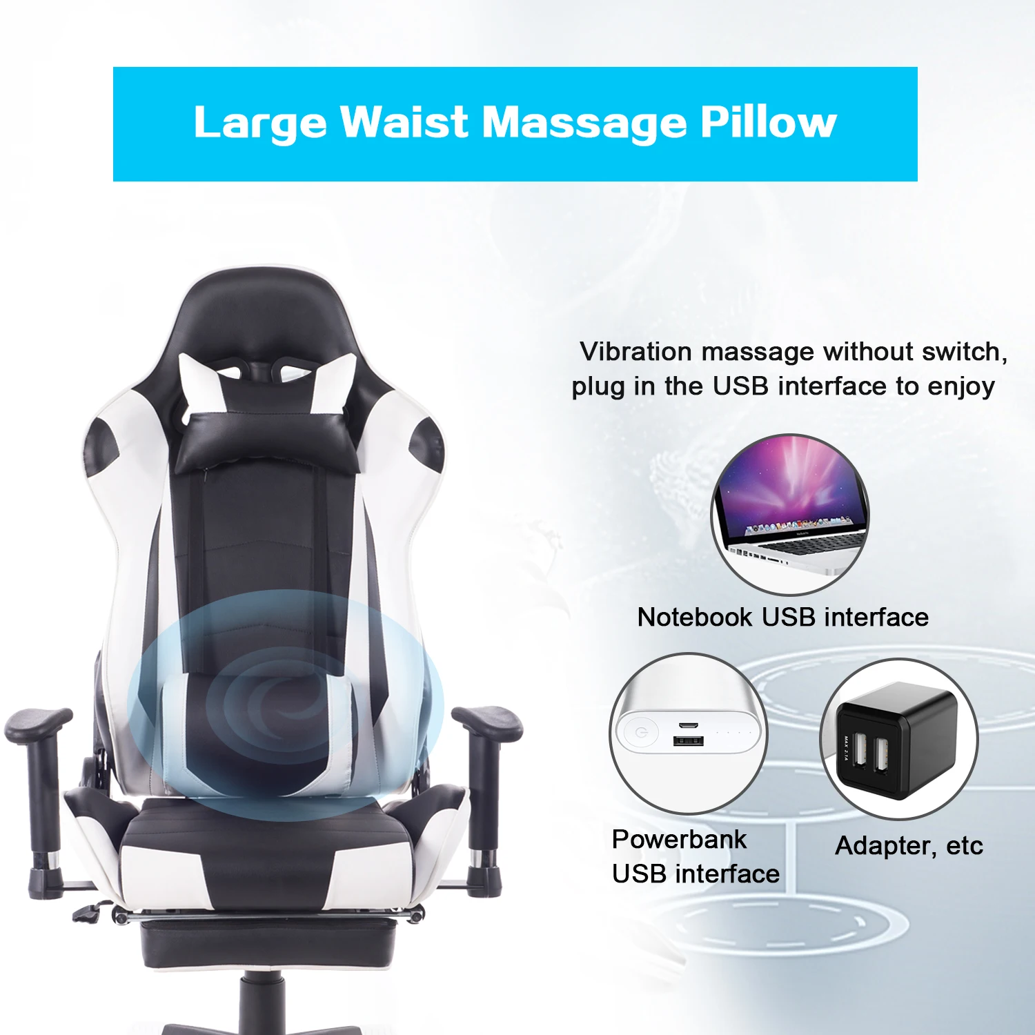 VANBOW Stainless Steel Swivel Recliner Racing Style Computer Chair Backrest Seat Height Adjustable for Home Office Gaming Room
