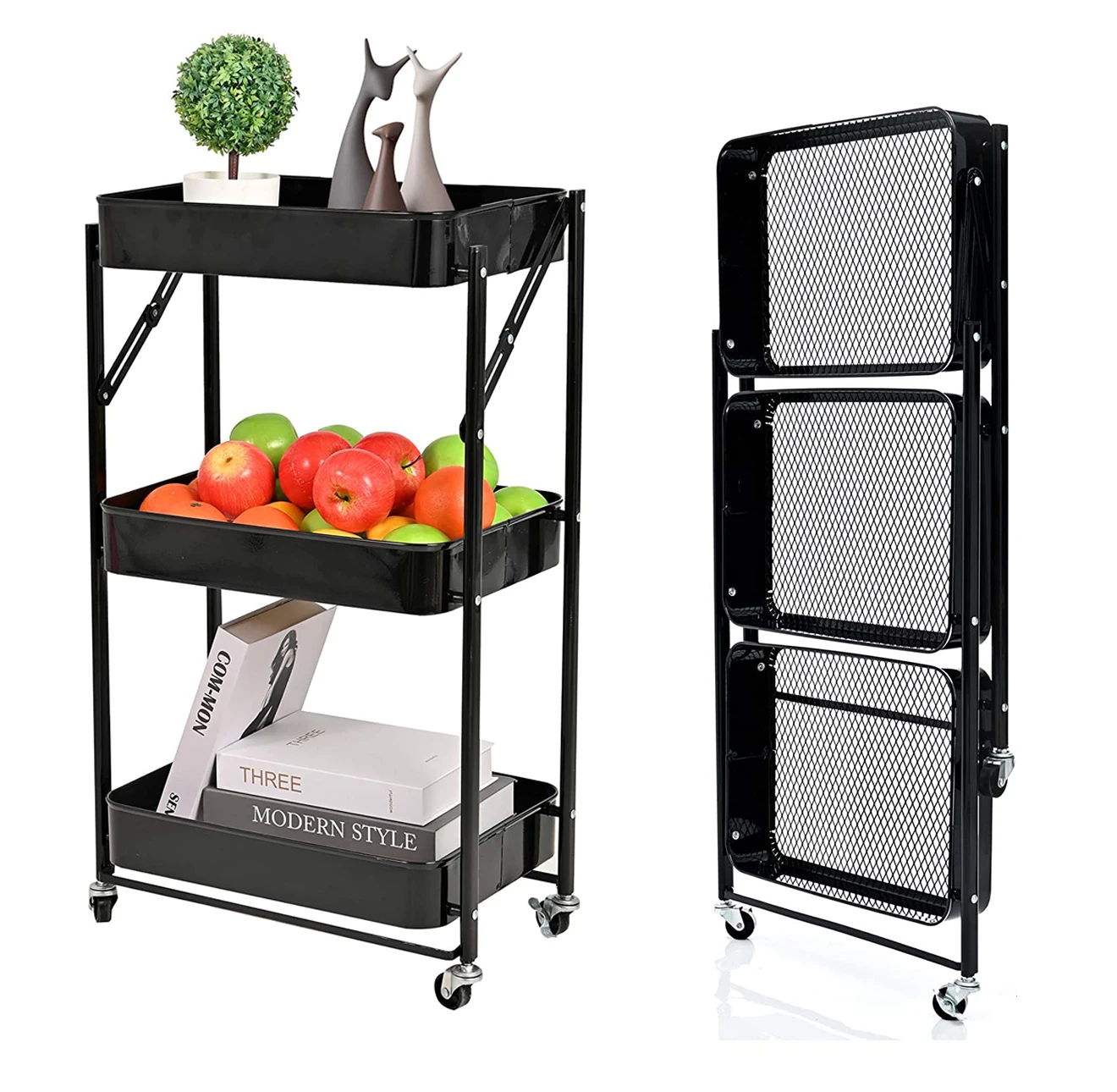 Multifunctional Trolley 3tier Metal Kitchen Storage Cart Metal Rolling