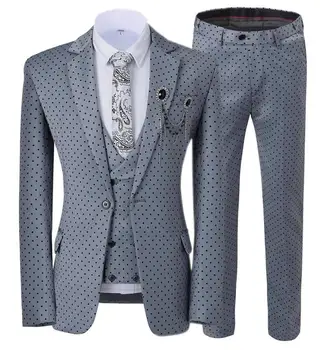 High Quality 3 Pieces wedding suits for men white and gold patterned black red suit (Blazer+vest+Pants)