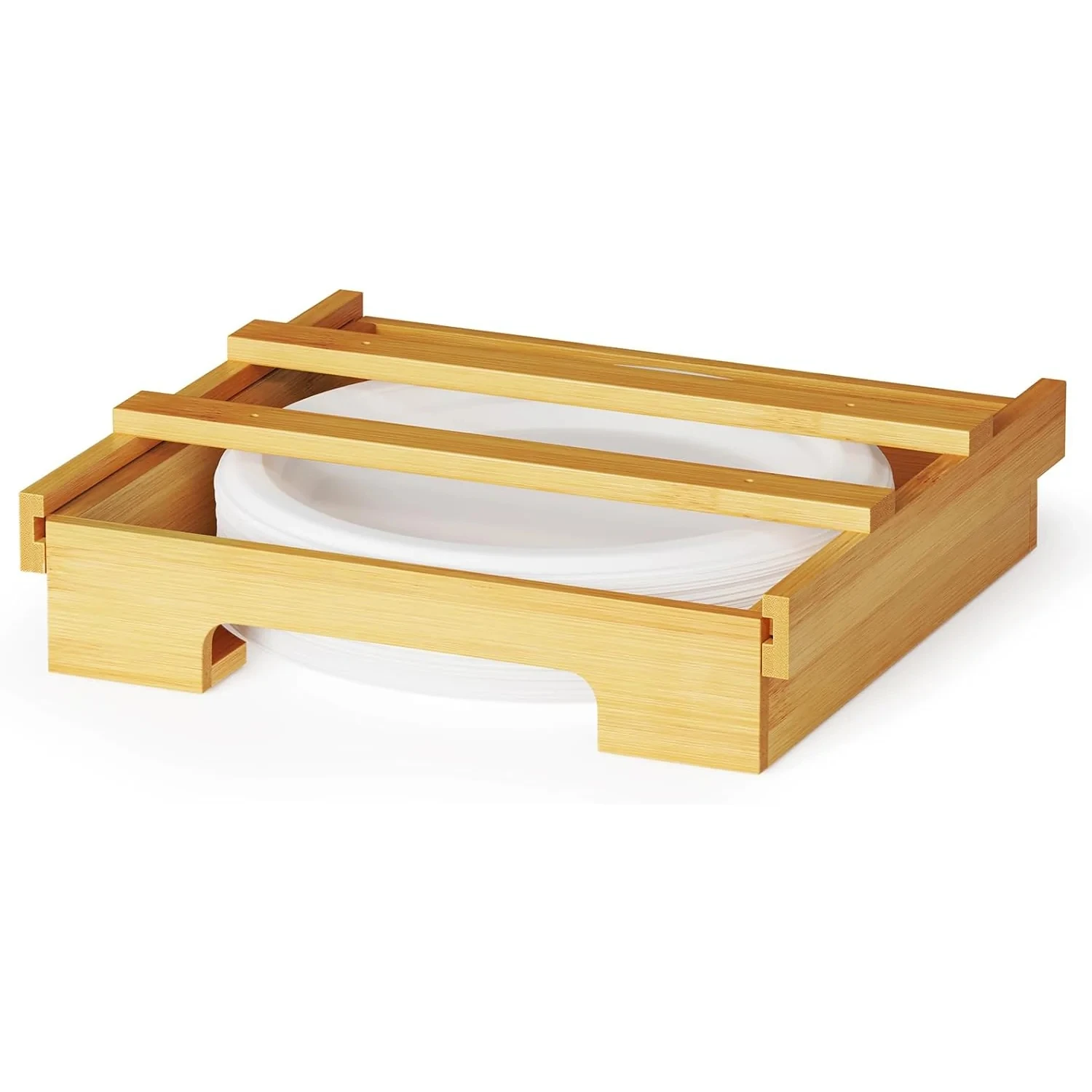 Plate Dispensers Holders For Kitchen Countertop Caddy Bamboo Plates