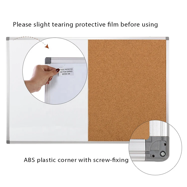 Aluminum Frame Half Dry Erase Whiteboard Half Cork Board Wall