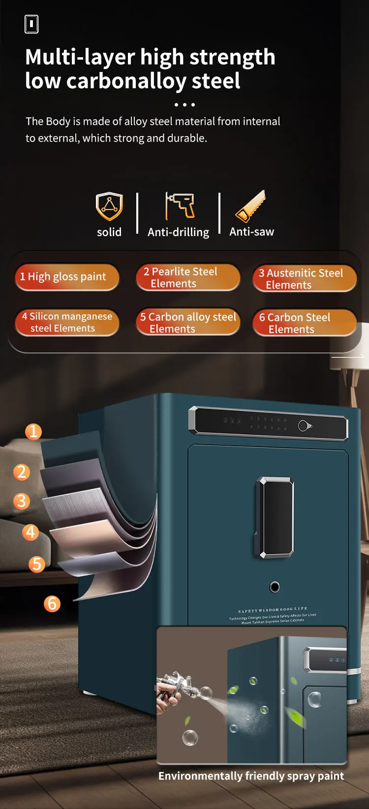 CEQSAFE Home Security Digital TUYA APP Wifi Fingerprint Safe Box Fireproof Steel Household Storage with Key Lock supplier