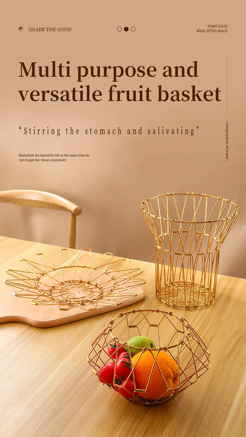 Creative Multifunctional Storage Basket Stainless Steel Household Fruit Tray Simple Telescopic Folding Flower Basket