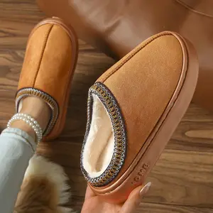 2026 Warm Fluffy Slippers for Woman New Style Soft Bottom Non Slip Thick Plush Clogs Women Casual Platform House Indoor Shoes
