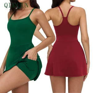 Custom Logo Women One Piece Golf Tennis Jumpsuit with Inner Gym Fitness Yoga Wear Breathable Adjustable Shoulder Straps Skirt