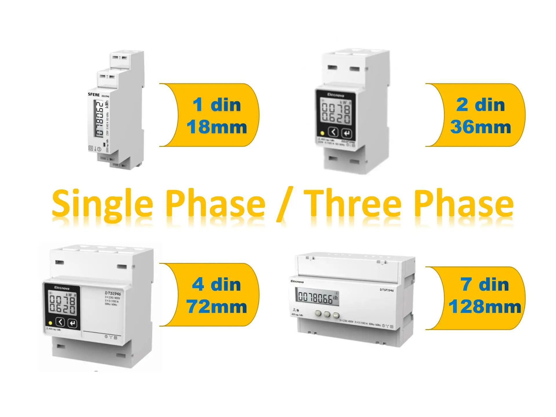 LCD Digital Display Single Phase Multi Function 1P Din Rail RS485 Modbus Kwh Energy Meter