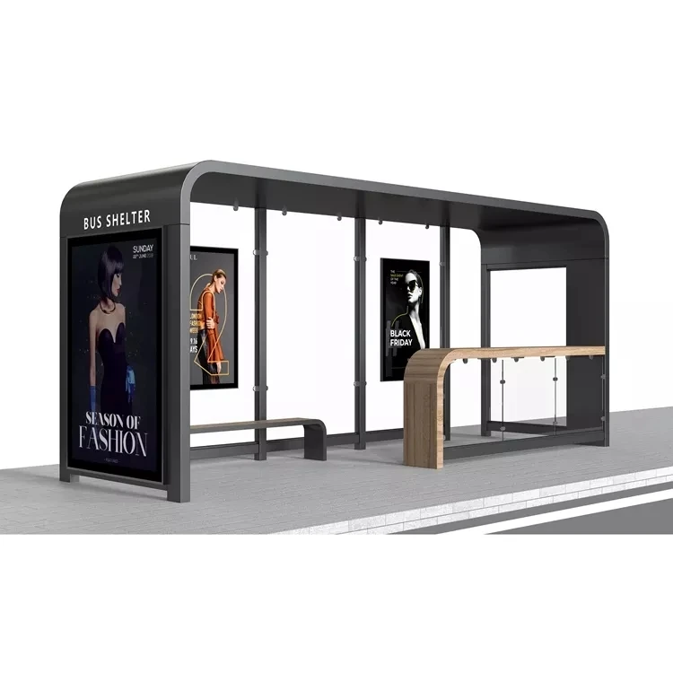 Luxury Modern Prefabricated Bus Shelter Smart Bus Stop with LED Lightbox MUPI Aluminum Frame Steel Material for Outdoor Use