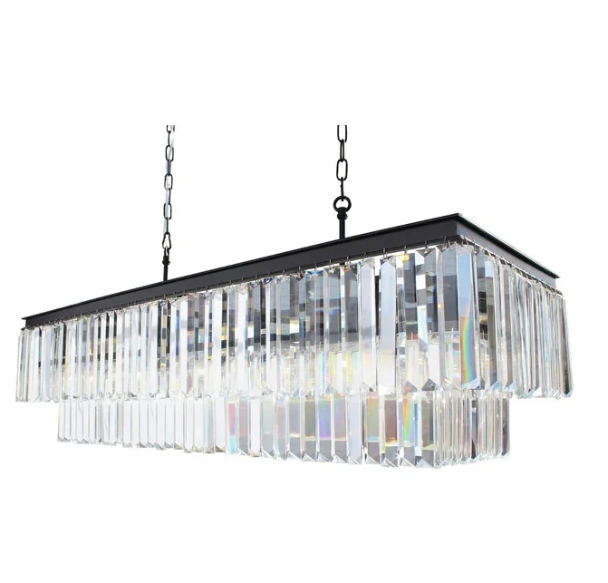 30-inch Smoked Glass Crystal Rectangular Crystal Fringe Prism Chandelier