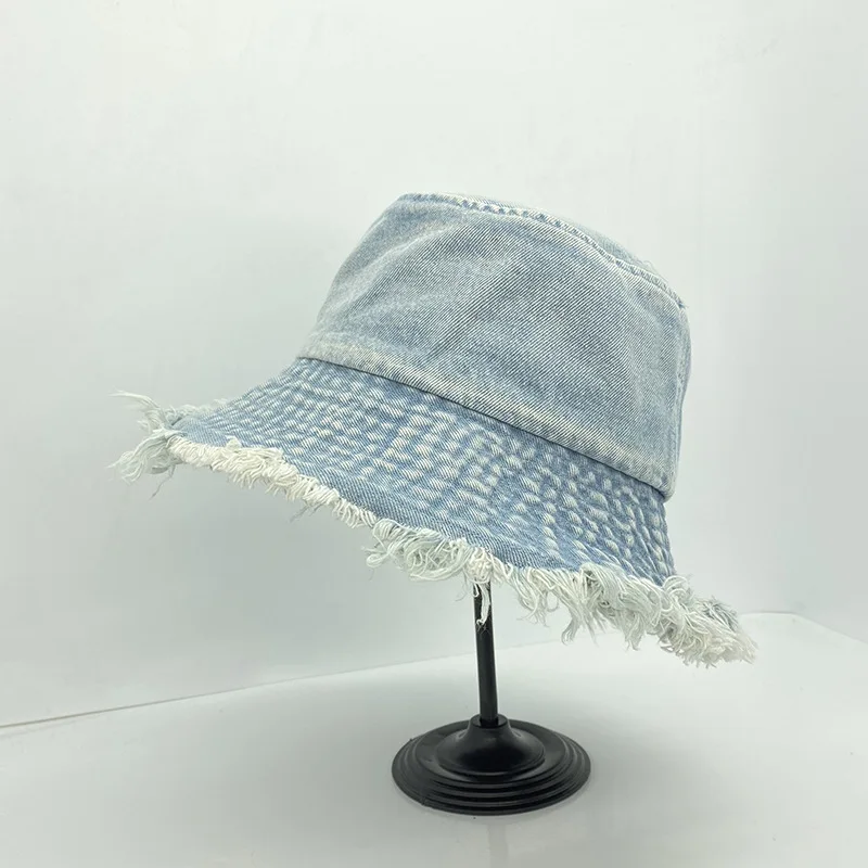 Women Denim Hole Hat Washed Cotton Jeans Tassel Fisherman Hat Bob ...