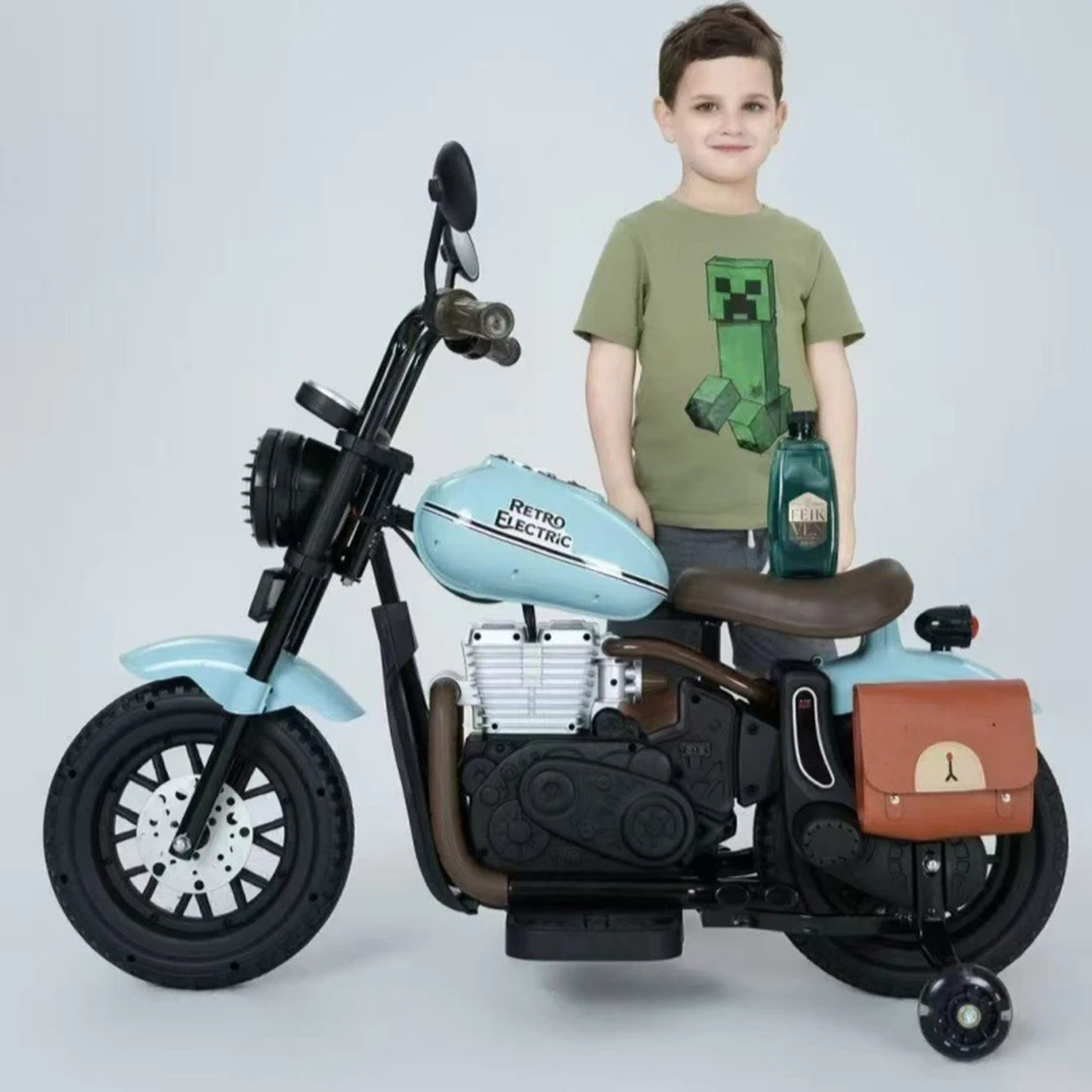 Best Selling Oversized Children Electric Motorcycle Rideable Kid Double Seater Swing Retro Style Rechargeable Kid's Car