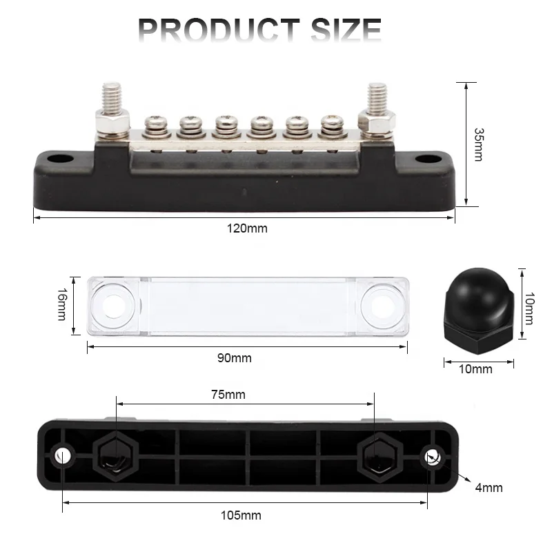 8 Module Busbar 48V 150A 8 Gang Busbar with Cover - Power Distribution