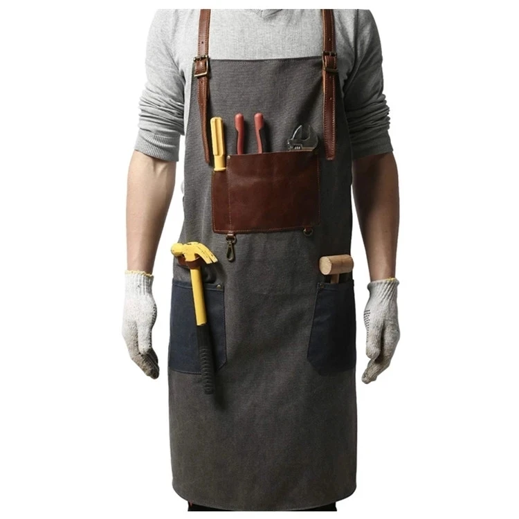 carpenter high quality multifunctional apron retro canvas  color block apron retro cooking kitchen apron