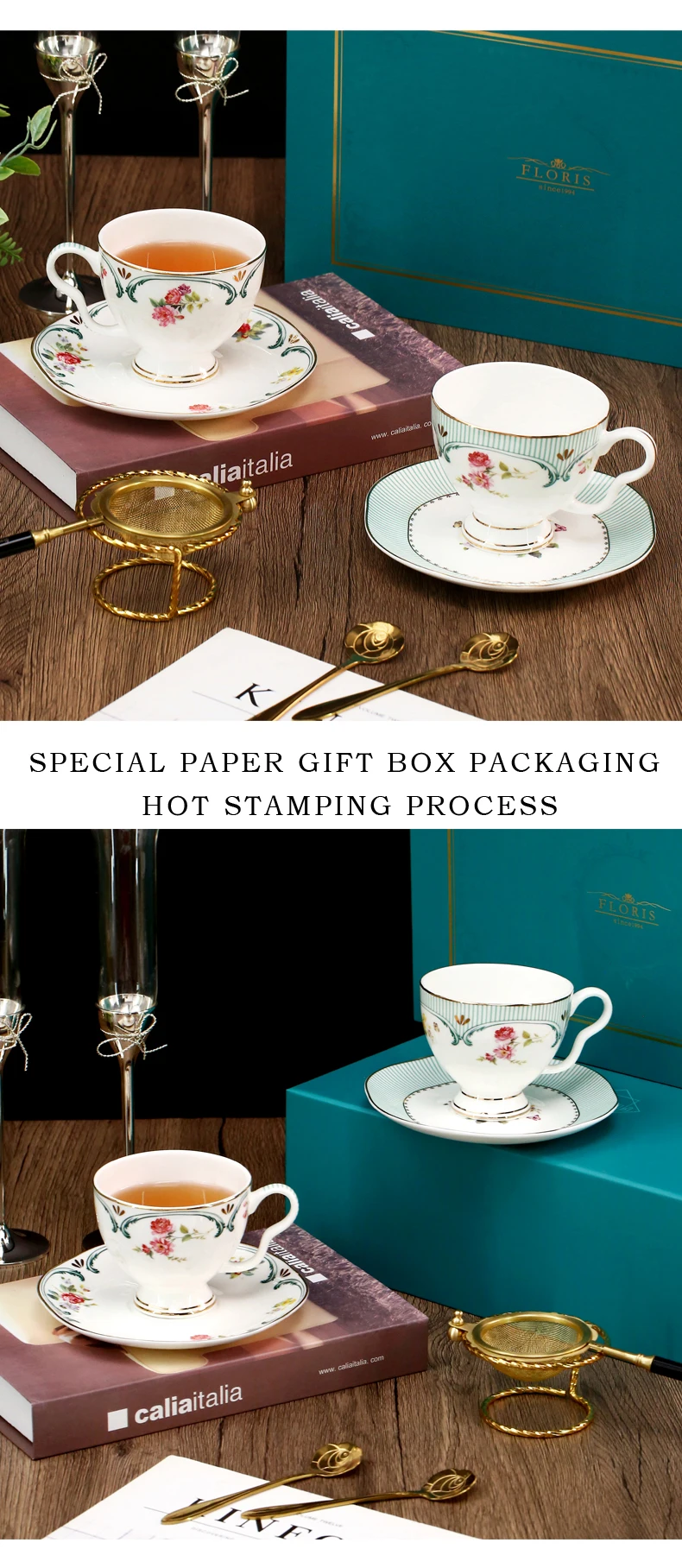 product taohui fresh green elegant and fashionable gift ceramics fine bone china porcelain coffee cup and saucer set-5