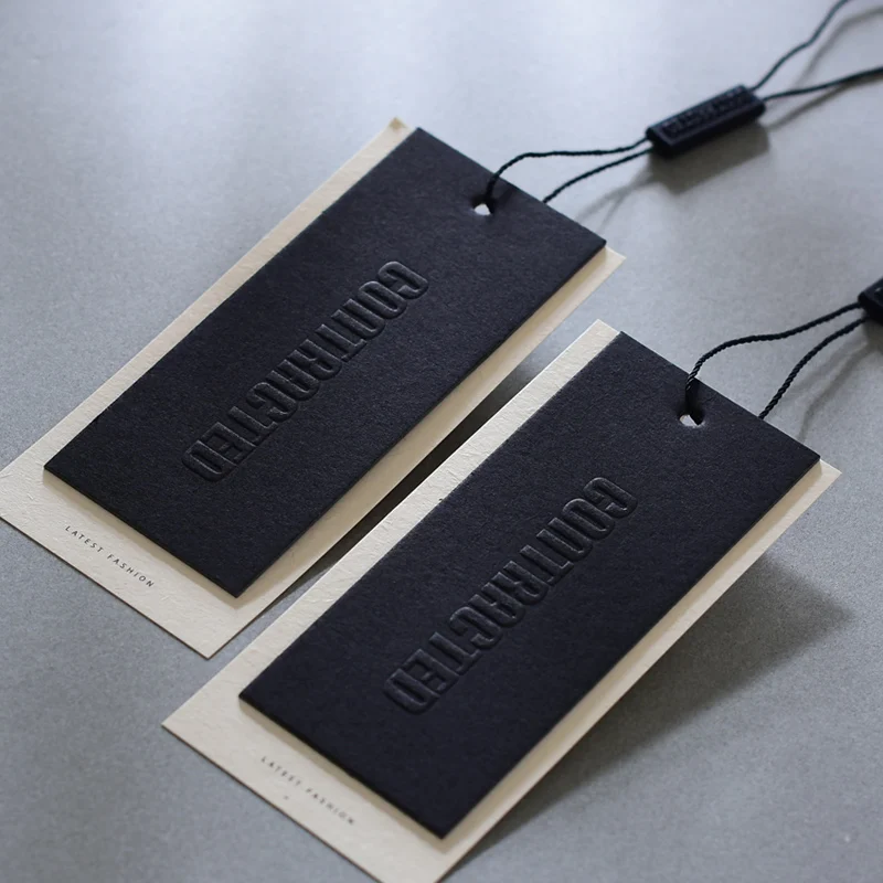 Luxury Custom Embossed Hang Tags 800gsm Black Cardboard Garment Tags Clothing Labels