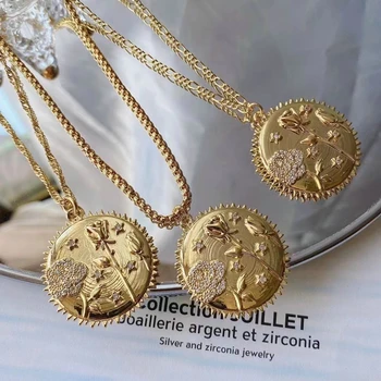 Stylish CZ Zircon Stone Necklace Jewelry Small Round Disc Coin Pendant Necklaces for Women Fashion Jewellery