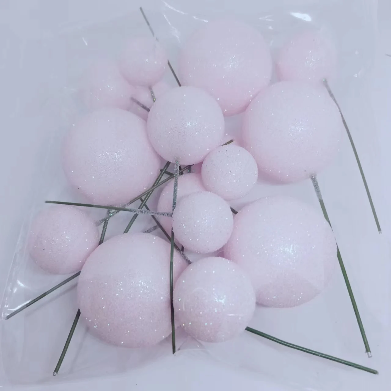 20pcs/pack 2cm 2.5cm 3cm 4cm Shiny Powder Glitter Faux Ball Cake Topper