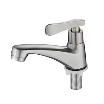 Basin Faucet SUS304 Stainless Steel Bathroom Deck Mounted Cold Water Tap Wash Basin Faucet