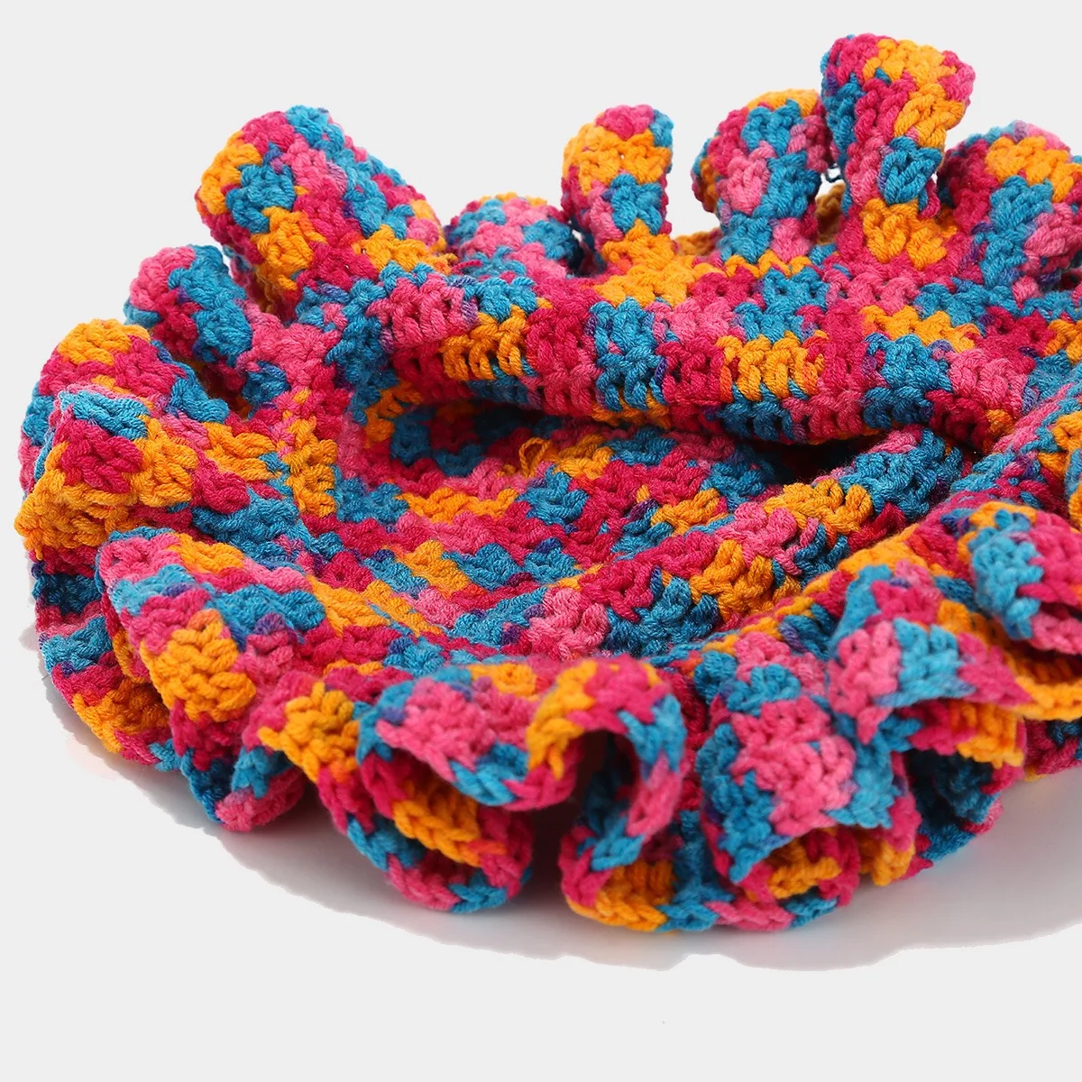 Crochet Bucket Hat with Ruffled Brim, Hand Knitted Acrylic Fiber Kamonda Handmade Crochet Bucket Hat for Woman Teen Outdoor  main image 4