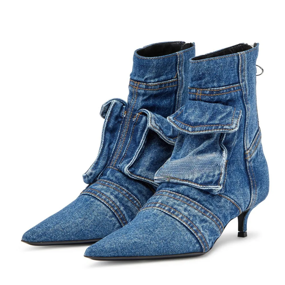 Denim Booties with Zipper Closure for Women's Casual Style