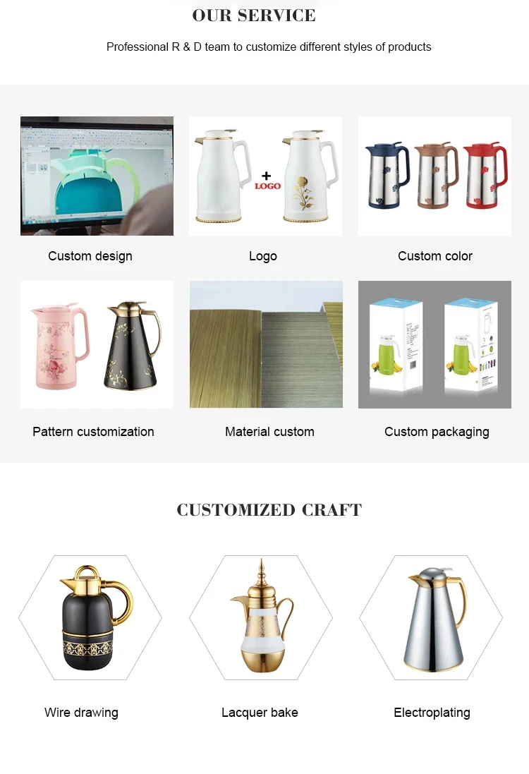 Custom Arabic Gold Coffee Vacuum Flasks With Crown Spout And Lid Glass ...