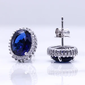 Classic Jewellery Aaa Crystal Rhodium Plating Blue Sapphire 925 Sterling Silver Stud Earring