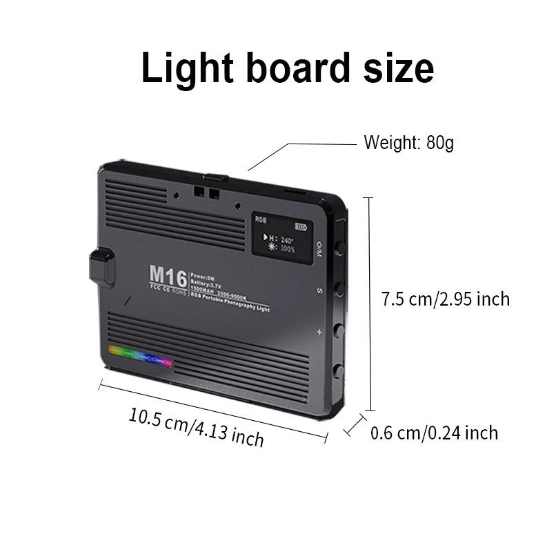 M16 Mini Pocket RGB Led Video Light Lamp Photography Lighting Panel Full Color 3000k-9900K for Smartphone Camera video