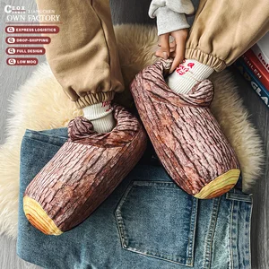 Simulation Tree Stump Wooden slippers for Men Plush Sneaker slippers Custom Plush slippers Customized logo Fuzzy Slipper