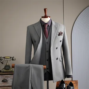 Men's Blue Double Breasted Formal English Wedding Top Jacket, Suitable for Groom's Business Casual Suit Top
