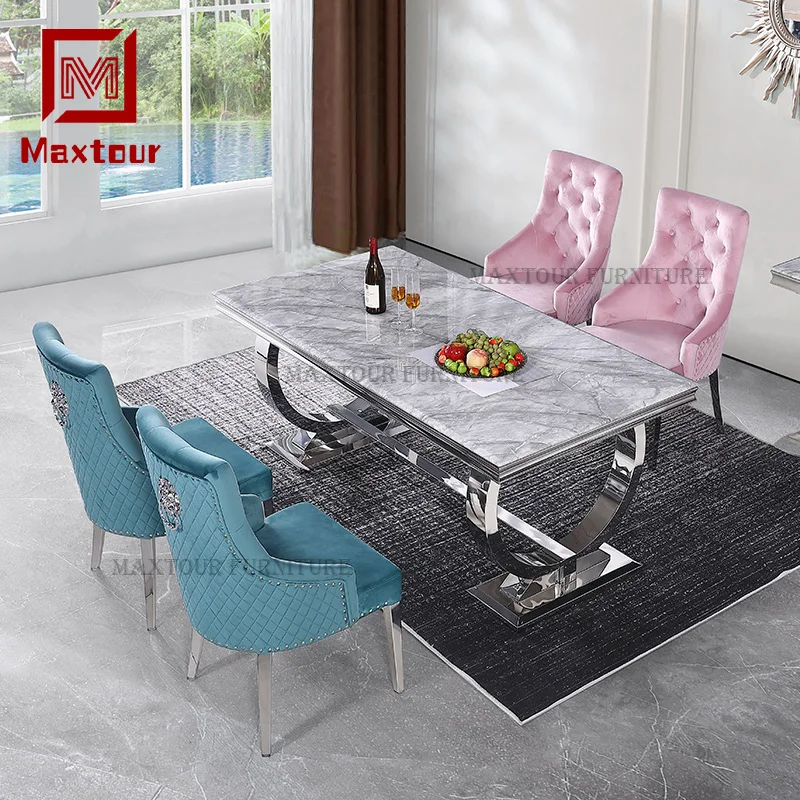Living Room Furniture Modern Arianna Marble Dining Table Set 6 Seater ...